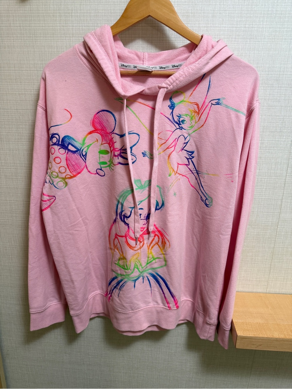 Disney 100 Anniversary Rainbow Sketch Hoodie XL Pink Minnie Tinker Bell Ariel